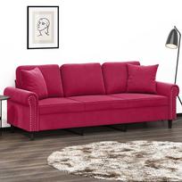 Trivietė sofa su pagalvėlėmis, raudonojo vyno, 180cm, aksomas