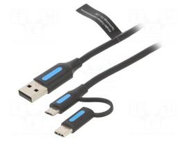 Cable | USB 2.0 | USB A plug,USB B micro plug,USB C plug | 1m | 3A