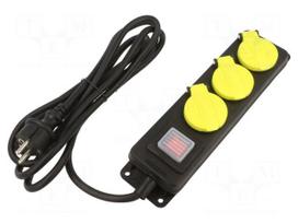 Extension lead | 3G1.5mm2 | 3m | rubber | black | Sockets no: 3 | 16A