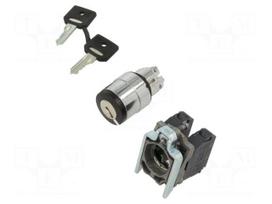 Switch: rotary with key | 22mm | Stabl.pos: 3 | NO x2 | black | none