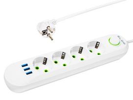 Elektros prekės // Maitinimo prailgintuvų, skirstytuvų ir UK bei USA adapterių rinkinys // 98-225# Przedłużacz sieciowy ps-450 4-gniazda 3xusb 5m biały 3x1mm