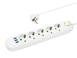 Elektros prekės // Maitinimo prailgintuvų, skirstytuvų ir UK bei USA adapterių rinkinys // 98-229# Przedłużacz sieciowy ps-520 5-gniazd 3xusb 2m biały 2x1mm