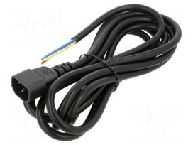 Cable | 3x1mm2 | IEC C14 male,cables | PVC | 3m | black | 10A | 250V
