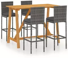 Lauko baldų komplektas Sodo baro baldų komplektas su pagalvėlėmis, 5 dalių, pilkas