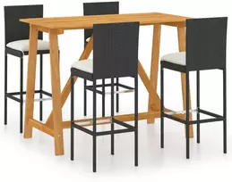 Lauko baldų komplektas Sodo baro baldų komplektas su pagalvėlėmis, 5 dalių, juodas