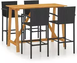 Lauko baldų komplektas Sodo baro baldų komplektas, 5 dalių, juodos spalvos