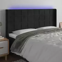 Galvūgalis su LED, juodos spalvos, 183x16x118/128cm, aksomas