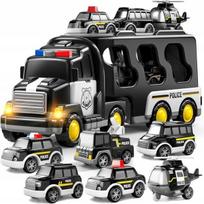 Žaislinių transporto priemonių rinkinys su priekaba, LED apšvietimu ir muzikos efektais 7-IN-1 Policija