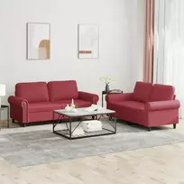 Sofa Sofos komplektas su pagalvėlėmis, 2 dalių, vyno, dirbtinė oda