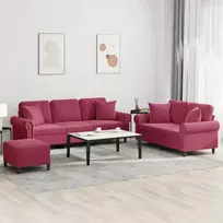 Sofa Sofos komplektas su pagalvėmis, 3 dalių, vyno, aksomas