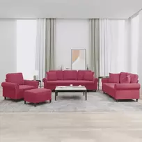 Sofa Sofos komplektas su pagalvėmis, 4 dalių, vyno, aksomas