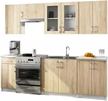 AKORD LIMA virtuvės baldų komplektas su vitrina 2.4M H720, balta, ąžuolas sonoma