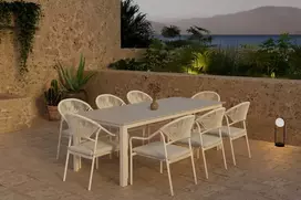 Lauko baldų komplektas Venture Design Valgomojo komplektas Levels stalas su 8 Paros kėdėmis, smėlio spalvos, lauko baldai