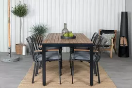 Lauko baldų komplektas Venture Design Valgomojo stalas ir kėdžių komplektas 205x90 cm Juoda Akacijos Baldai