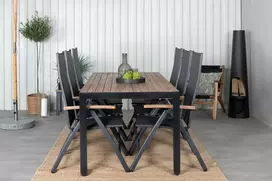 Lauko baldų komplektas Venture Design Valgomojo stalas ir kėdžių komplektas 205x90 cm Juoda Akacija Tikas Textilene