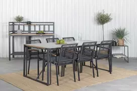Lauko baldų komplektas Venture Design Valgomojo stalas ir kėdžių komplektas 200x100 cm Juodas Tikas Pilka Lauko Baldai