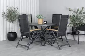 Lauko baldų komplektas Venture Design Valgomojo stalas ir kėdžių komplektas Alma 120 cm juodas