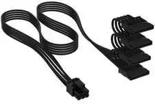 Corsair cable, Type 4, SATA power connector, 405mm, 520mm, 635mm, 750mm, individually sleeved – juodas