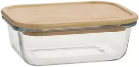 Home4You Bamboo Dubuo BOXY 14,5x10,5xH4,8cm 370ml, stiklas, bambukas