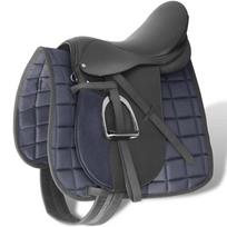 vidaXL Jojimo Balno Komplektas, Natūrali Oda, Juodas, 16", 14 cm, 5-in-1