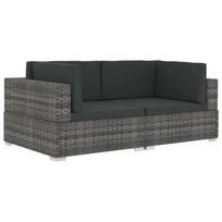 vidaXL Sekcinės kampinės kėdės su pagalvėmis, 2vnt., pilkos, ratanas