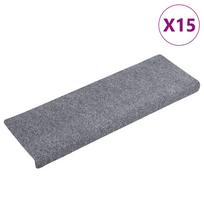 vidaXL Laiptų kilimėliai, lipnūs, 15 vnt., 65x21x4 cm, šviesiai pilki, stačiakampiai kraštai