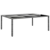 vidaXL Sodo stalas, pilkas, 200x150x75cm, stiklas/poliratanas