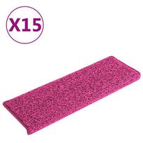 vidaXL Laiptų kilimėliai, 15 vnt., 65x21x4 cm, rožiniai, stačiakampiai kraštai
