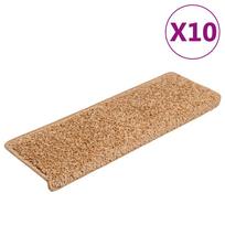 vidaXL Laiptų kilimėliai, 10 vnt., 65x21x4 cm, smėlio spalvos, stačiakampiai kraštai