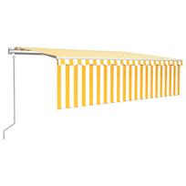 vidaXL Markizė su uždanga/LED/vėjo jutikliu, geltona/balta, 5x3m