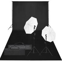 vidaXL Fotostudijos rinkinys su apšvietimo rinkiniu ir fonu