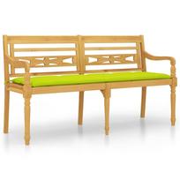vidaXL Batavia suoliukas su žalia pagalvėle, 150cm, tikmedžio masyvas