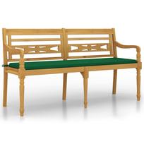 vidaXL Batavia suoliukas su žalia pagalvėle, 150cm, tikmedžio masyvas