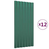 vidaXL Stogo plokštės, 12vnt., žalios, 80x36cm, cinkuotas plienas
