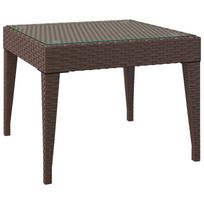 vidaXL Šoninis staliukas, rudas, 50x50x38cm, poliratanas ir stiklas