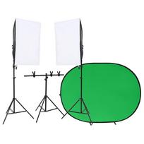 vidaXL Fotostudijos rinkinys su apšvietimo rinkiniu ir fonu