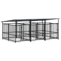 vidaXL Lauko voljeras šunims su stogu, plienas, 5,63m²