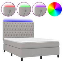 vidaXL Lova su spyruoklėmis/čiužiniu/LED, pilka, 140x190 cm, audinys