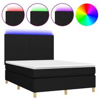 vidaXL Lova su spyruoklėmis/čiužiniu/LED, juoda, 140x190 cm, audinys