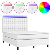 vidaXL Lova su spyruoklėmis/čiužiniu/LED, balta 140x190cm dirbtinė oda