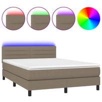 vidaXL Lova su spyruoklėmis/čiužiniu/LED, taupe, 140x190 cm, audinys