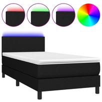 vidaXL Lova su spyruoklėmis/čiužiniu/LED, juoda, 90x190 cm, audinys
