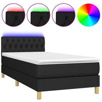 vidaXL Lova su spyruoklėmis/čiužiniu/LED, juoda, 100x200 cm, audinys