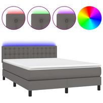 vidaXL Lova su spyruoklėmis/čiužiniu/LED, pilka 140x190cm dirbtinė oda