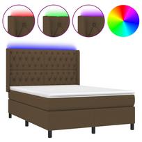 vidaXL Lova su spyruoklėmis/čiužiniu/LED, ruda, 140x190 cm, audinys