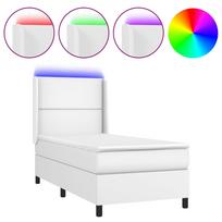 vidaXL Lova su spyruoklėmis/čiužiniu/LED, balta 100x200cm dirbtinė oda