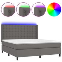 vidaXL Lova su spyruoklėmis/čiužiniu/LED, pilka 160x200cm dirbtinė oda