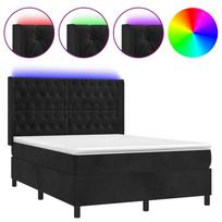 vidaXL Lova su spyruoklėmis/čiužiniu/LED, juoda, 140x190cm, aksomas