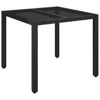 vidaXL Stalas su stikliniu stalviršiu, juodas, 90x90x75cm, poliratanas