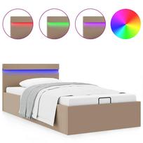 vidaXL Lovos rėmas su LED/daiktadėže, rudas, 100x200cm, dirbtinė oda